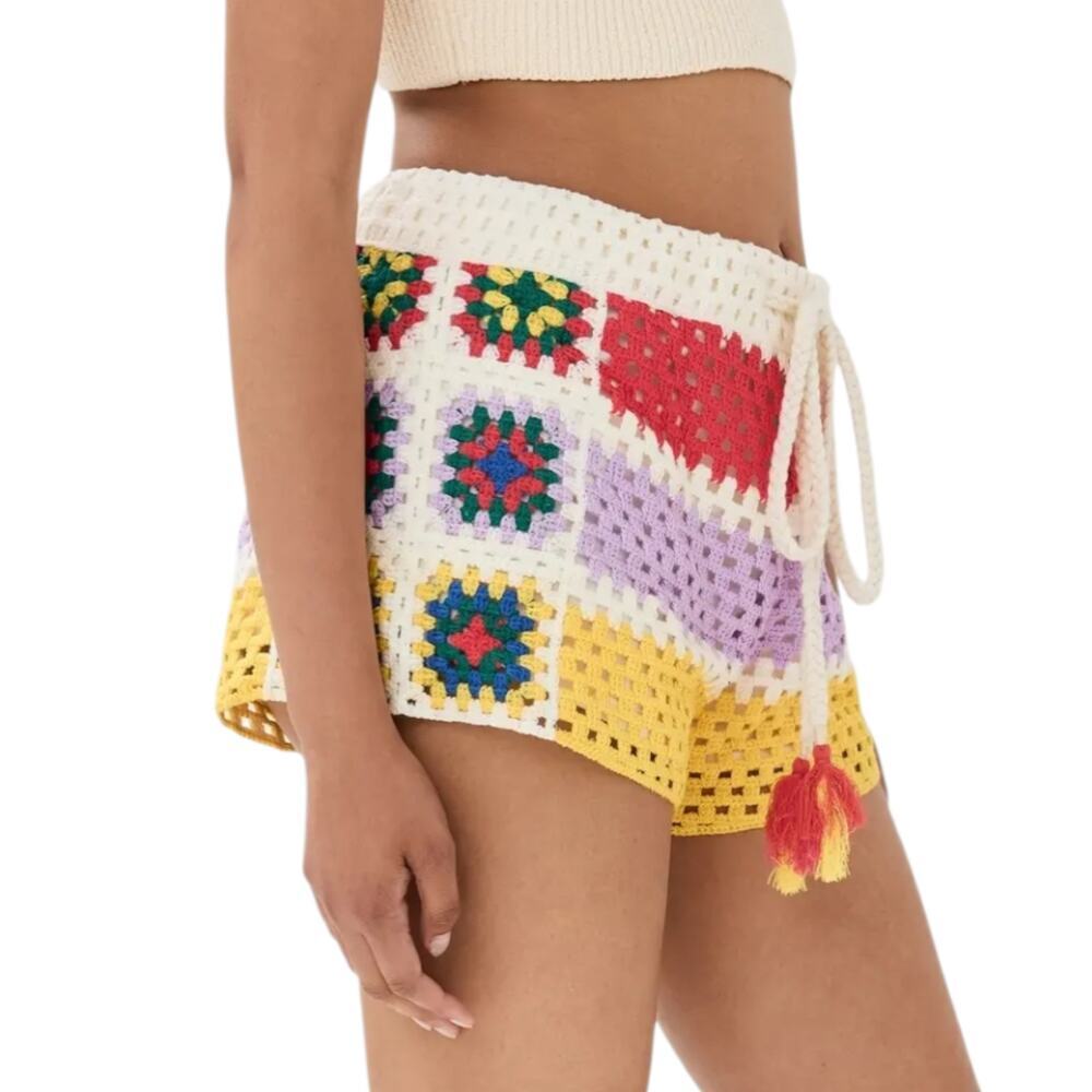 Farm Rio NWT Multi Color Crotchet Shorts Stripe Granny Square Colorblock XL - Picture 2 of 14